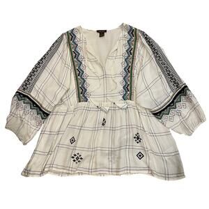 Vineet Bahl XL Embroidered Boho Tunic | Artisan Stitching Peasant Blouse India